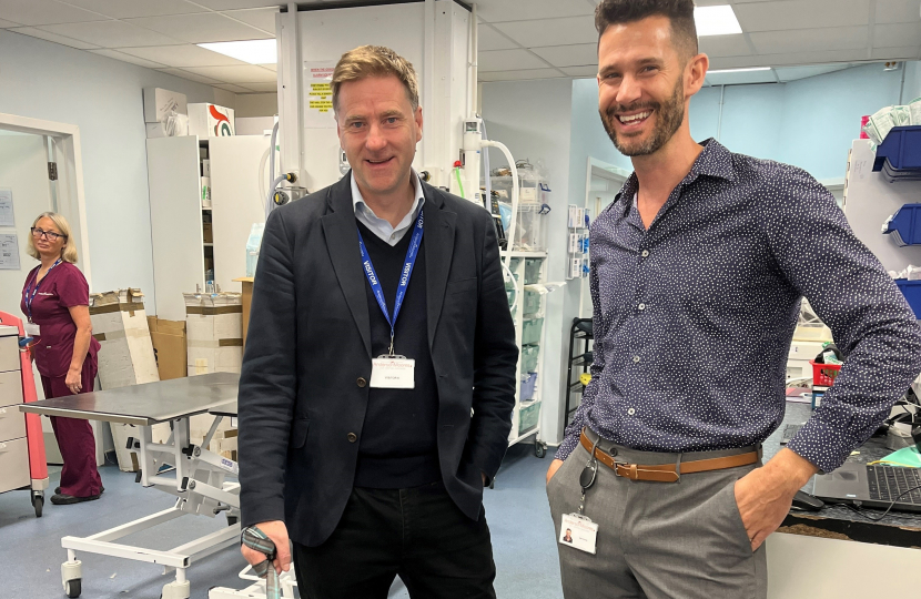 Pictured; Steve Brine, MP for Winchester and Chandler’s Ford, pictured with Matt Gurney, clinical director at Anderson Moores Veterinary Specialists.