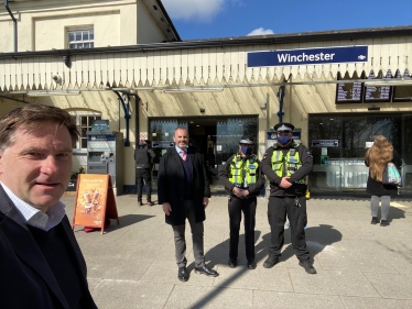 Steve with Det Supt Gareth Williams and members of the team at Winchester Railway Station.